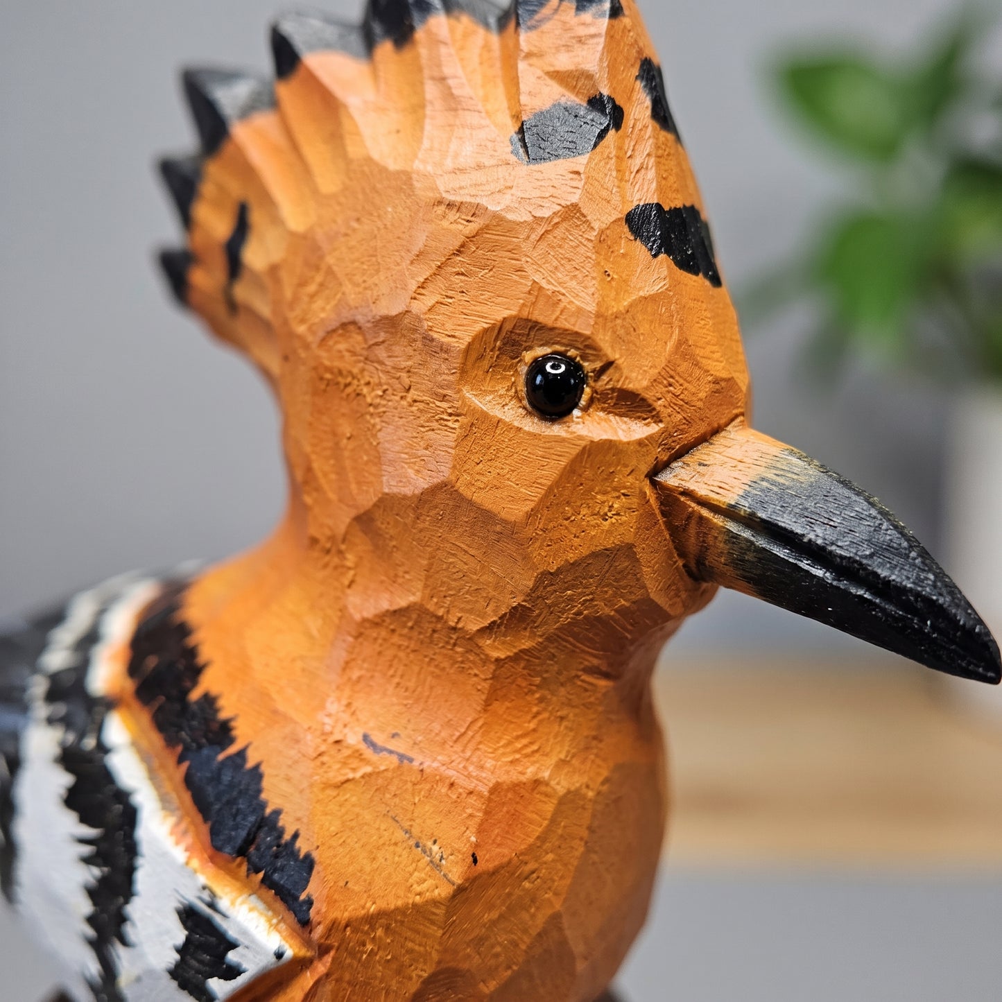 Hand Carved & Hand Painted Hoopoe Figurine | Basswood with Black Walnut Base