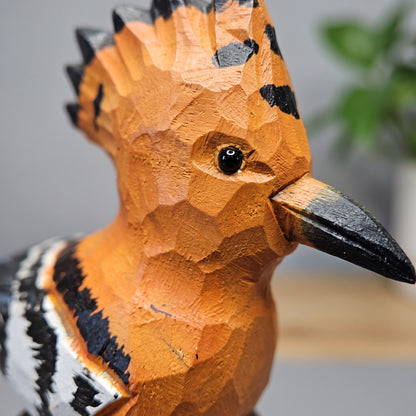 Hand Carved & Hand Painted Hoopoe Figurine | Basswood with Black Walnut Base