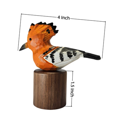 Hand Carved & Hand Painted Hoopoe Figurine | Basswood with Black Walnut Base