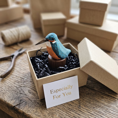 Hand Carved & Hand Painted Kingfisher Figurine | Basswood with Black Walnut Base