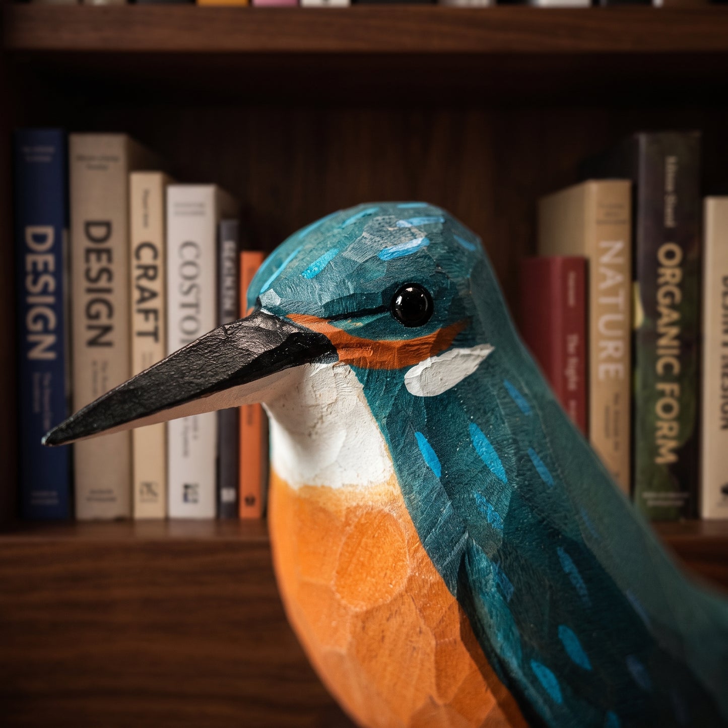 Hand Carved & Hand Painted Kingfisher Figurine | Basswood with Black Walnut Base