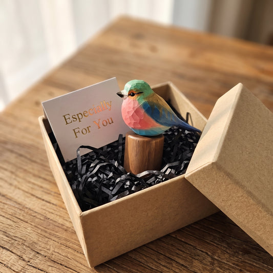Hand Carved & Hand Painted Lilac-breasted Roller Figurine | Basswood with Black Walnut Base