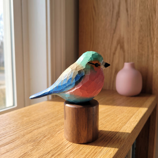 Hand Carved & Hand Painted Lilac-breasted Roller Figurine | Basswood with Black Walnut Base