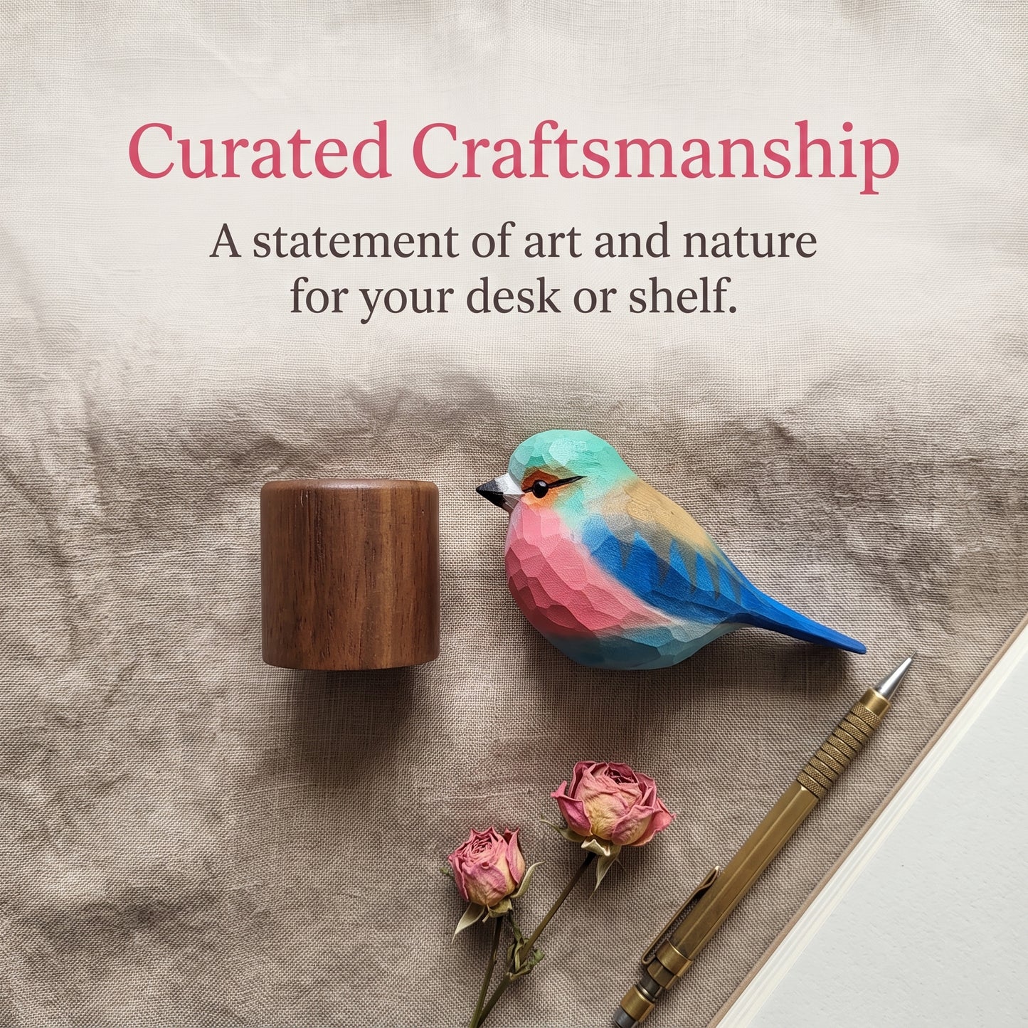 Hand Carved & Hand Painted Lilac-breasted Roller Figurine | Basswood with Black Walnut Base