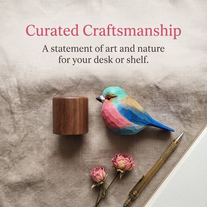 Hand Carved & Hand Painted Lilac-breasted Roller Figurine | Basswood with Black Walnut Base