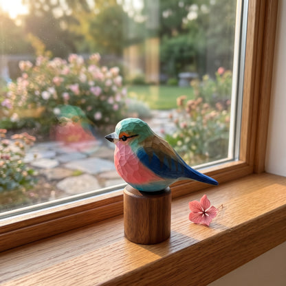 Hand Carved & Hand Painted Lilac-breasted Roller Figurine | Basswood with Black Walnut Base