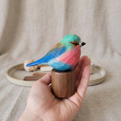 Hand Carved & Hand Painted Lilac-breasted Roller Figurine | Basswood with Black Walnut Base