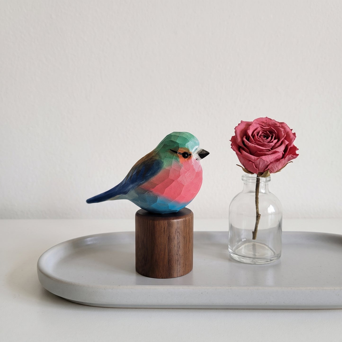 Hand Carved & Hand Painted Lilac-breasted Roller Figurine | Basswood with Black Walnut Base