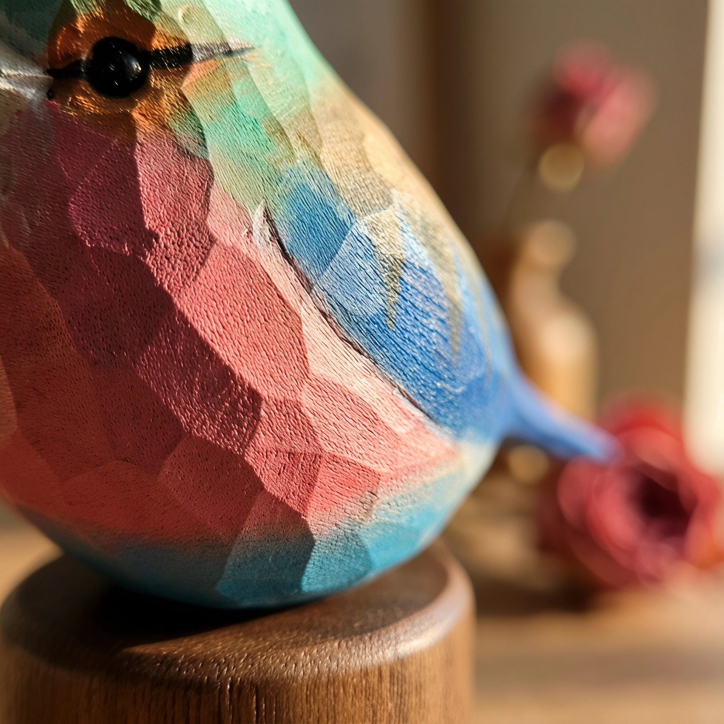 Hand Carved & Hand Painted Lilac-breasted Roller Figurine | Basswood with Black Walnut Base