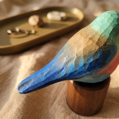 Hand Carved & Hand Painted Lilac-breasted Roller Figurine | Basswood with Black Walnut Base
