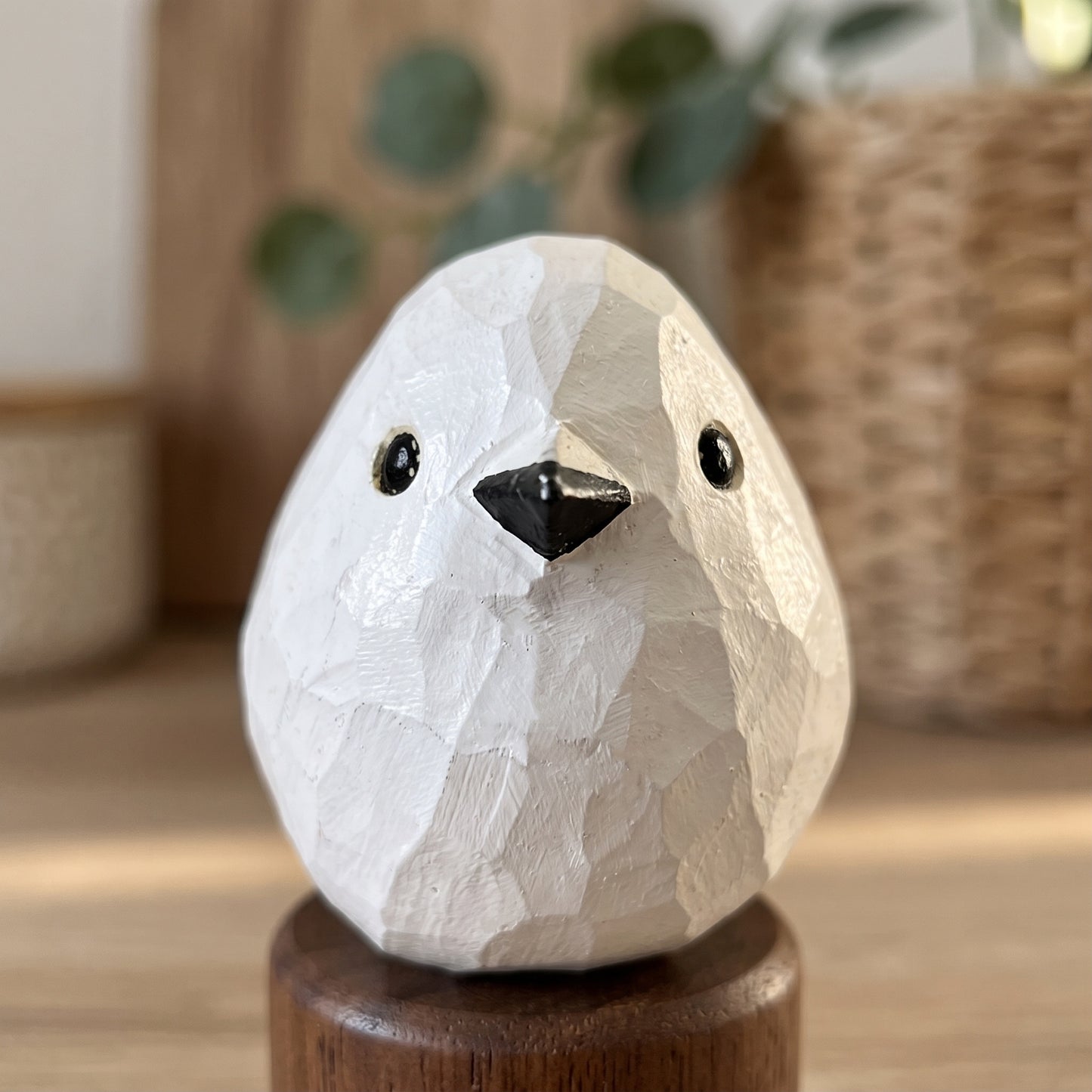Hand Carved & Hand Painted Long-tailed Tit Figurine V1 | Basswood with Black Walnut Base