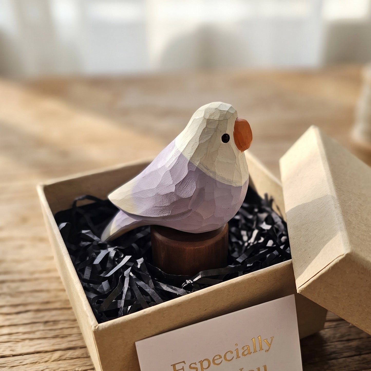 Hand Carved & Hand Painted Lovebirds Figurine | Basswood with Black Walnut Base | Pair