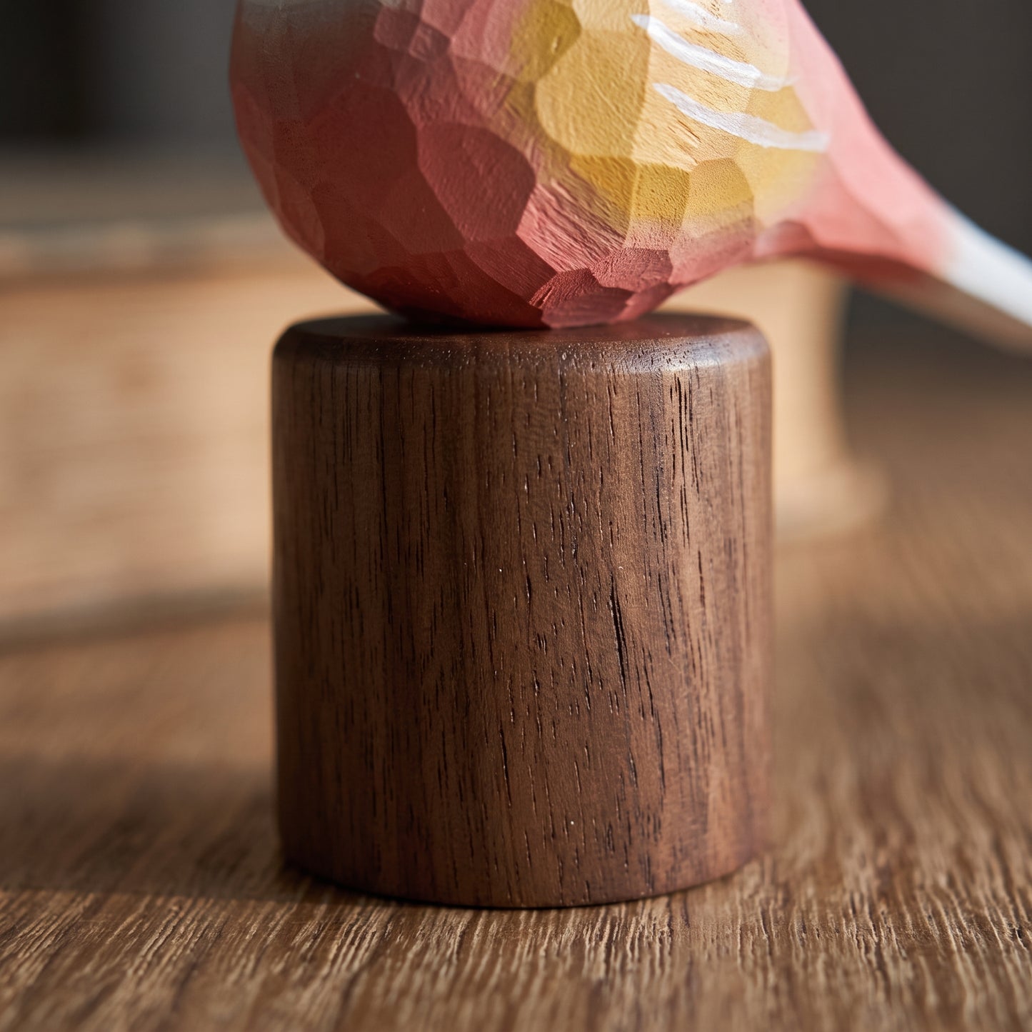 Hand Carved & Hand Painted Lovebirds Figurine | Pink | Basswood with Black Walnut Base