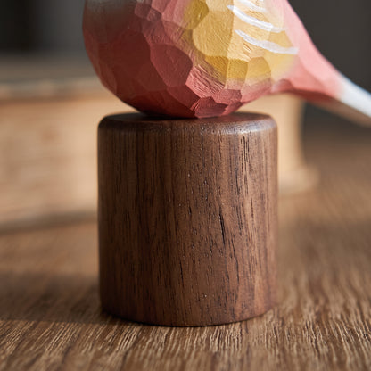 Hand Carved & Hand Painted Lovebirds Figurine | Pink | Basswood with Black Walnut Base