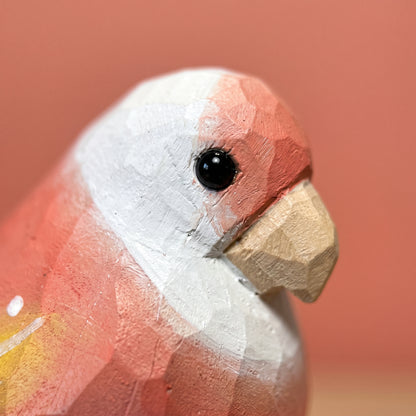 Hand Carved & Hand Painted Lovebirds Figurine | Pink | Basswood with Black Walnut Base