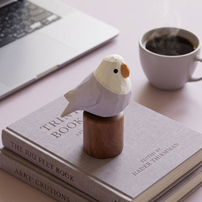 Hand Carved & Hand Painted Lovebirds Figurine | Basswood with Black Walnut Base | Pair