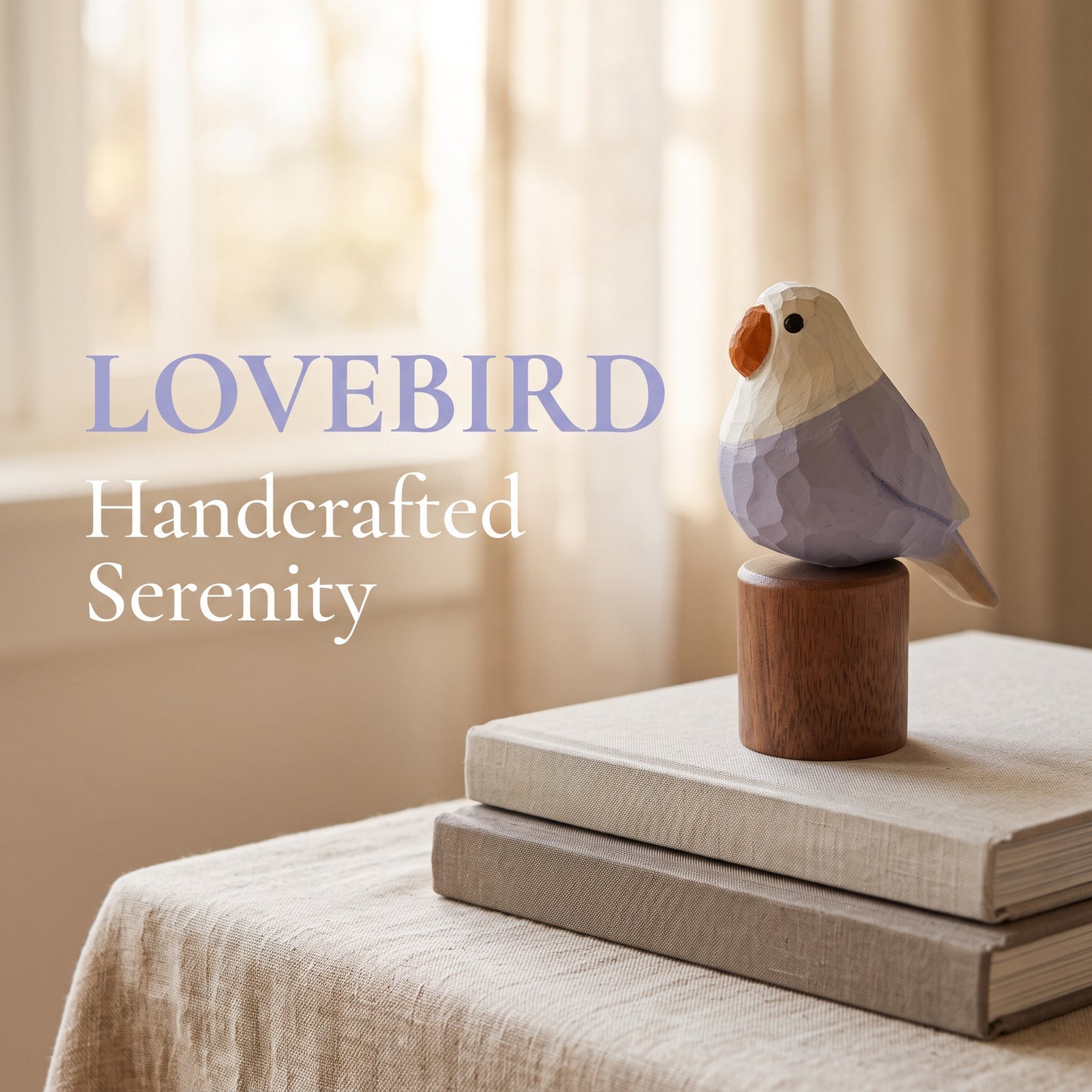 Hand Carved & Hand Painted Lovebirds Figurine | Basswood with Black Walnut Base | Pair