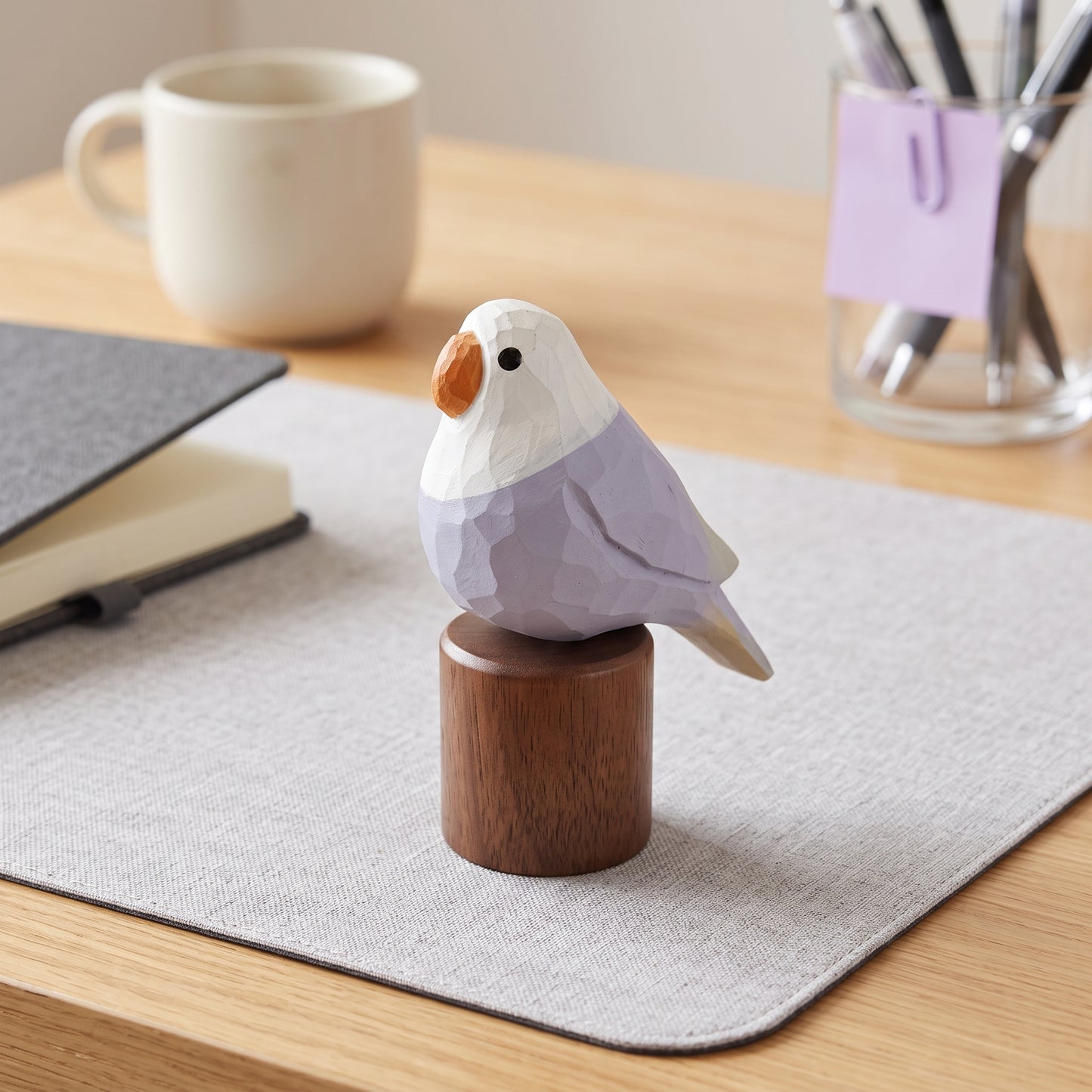 Hand Carved & Hand Painted Lovebirds Figurine | Basswood with Black Walnut Base | Pair