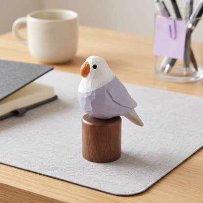 Hand Carved & Hand Painted Lovebirds Figurine | Basswood with Black Walnut Base | Pair