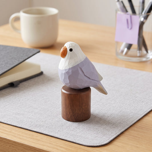 Hand Carved & Hand Painted Lovebirds Figurine | Basswood with Black Walnut Base | Pair