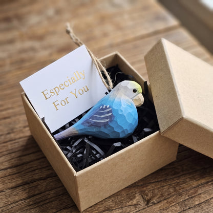 Hand-Carved Wooden Lovebird Hanging Ornament – 4" Hand-Painted Basswood Bird Decor & Holiday Accent