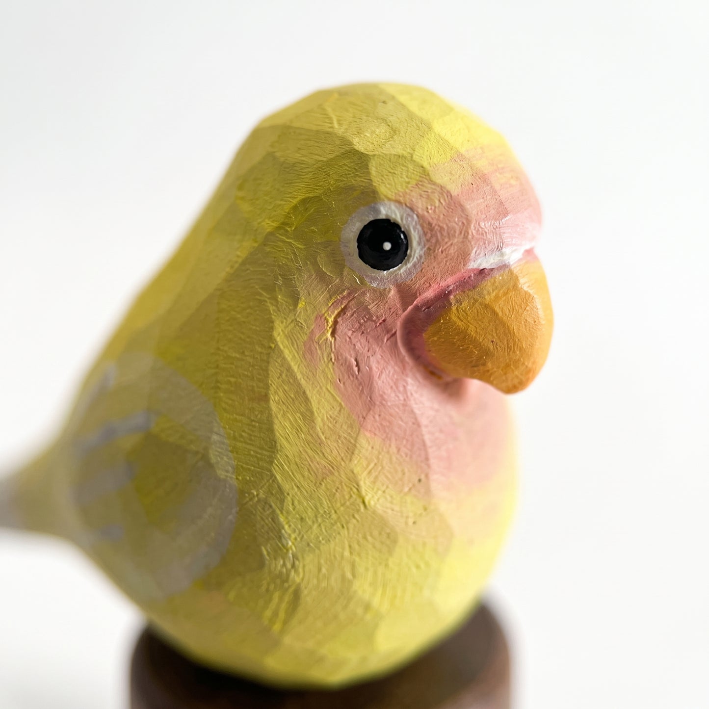 Hand Carved & Hand Painted Lovebirds Figurine | Yellow | Basswood with Black Walnut Base