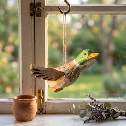 Mallard Wooden Hanging Ornament | Hand-Carved Basswood Bird