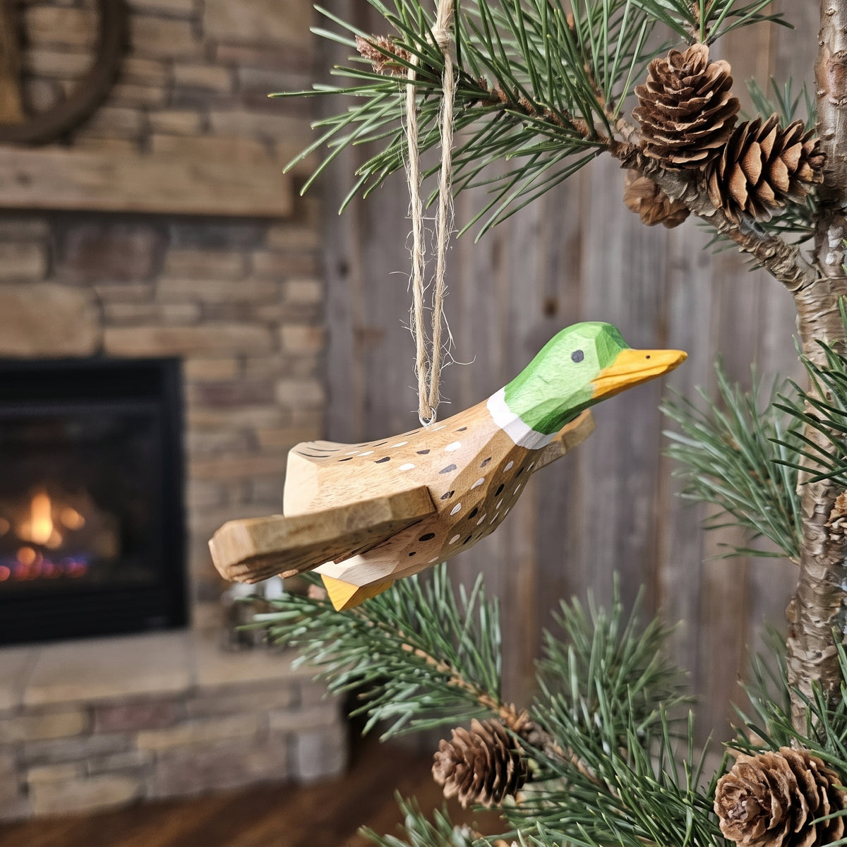 Mallard Wooden Hanging Ornament | Hand-Carved Basswood Bird