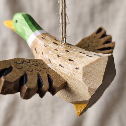 Mallard Wooden Hanging Ornament | Hand-Carved Basswood Bird