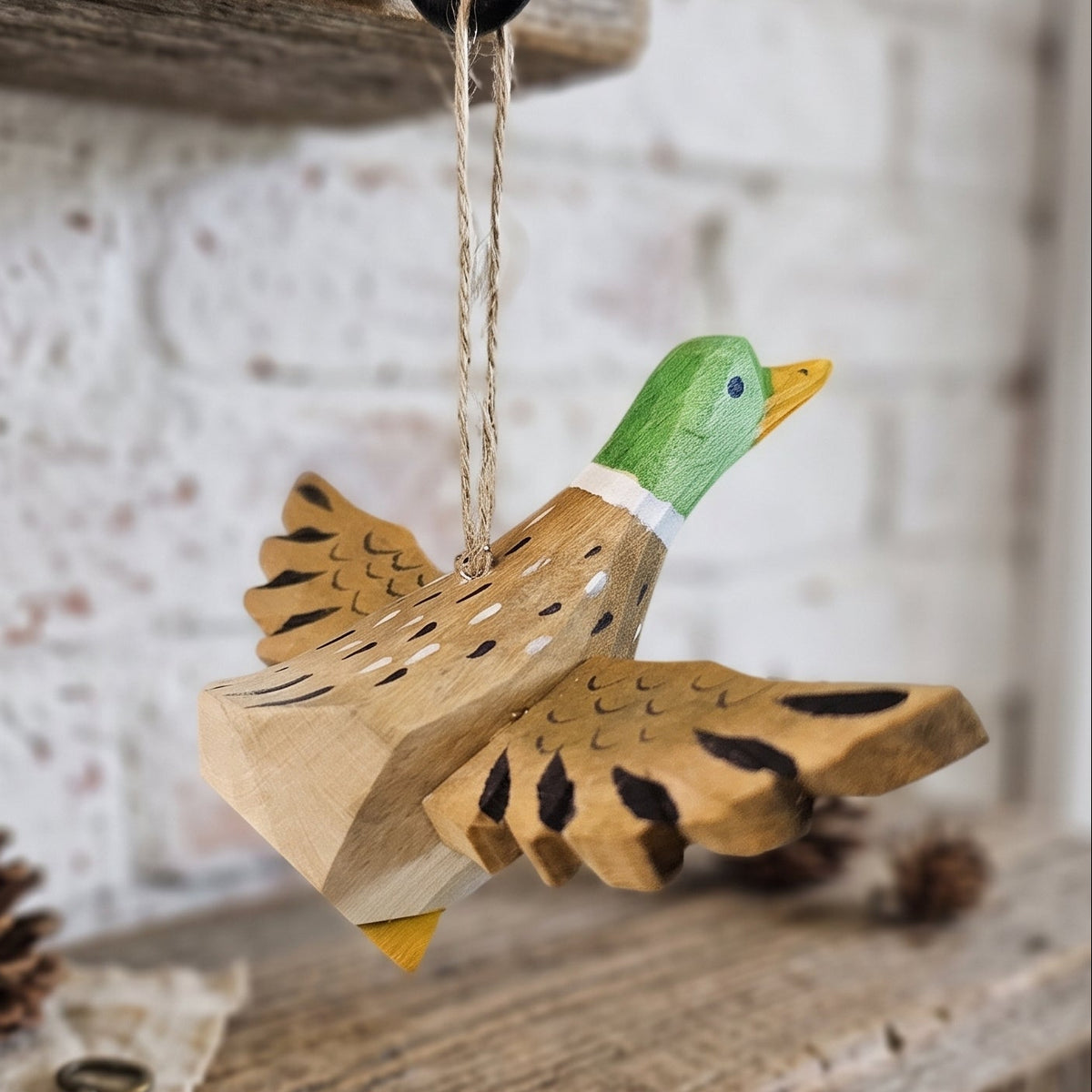 Mallard Wooden Hanging Ornament | Hand-Carved Basswood Bird