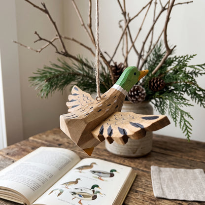 Mallard Wooden Hanging Ornament | Hand-Carved Basswood Bird