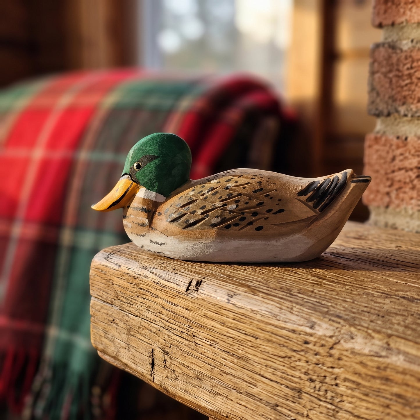 Hand Carved & Hand Painted Mallard Duck Figurine | Basswood | L 6 Inch Wooden Bird Sculpture