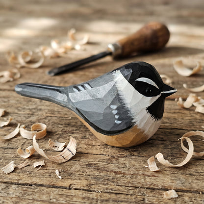 Hand Carved & Hand Painted Chickadee Figurine | Basswood with Black Walnut Base | 3 Species