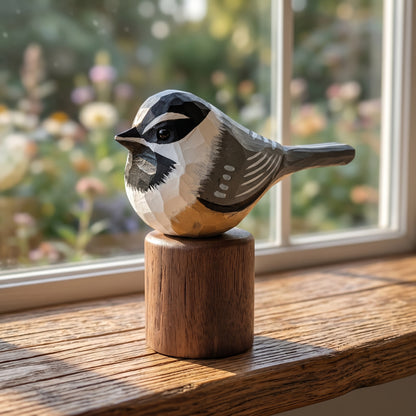 Hand Carved & Hand Painted Chickadee Figurine | Basswood with Black Walnut Base | 3 Species