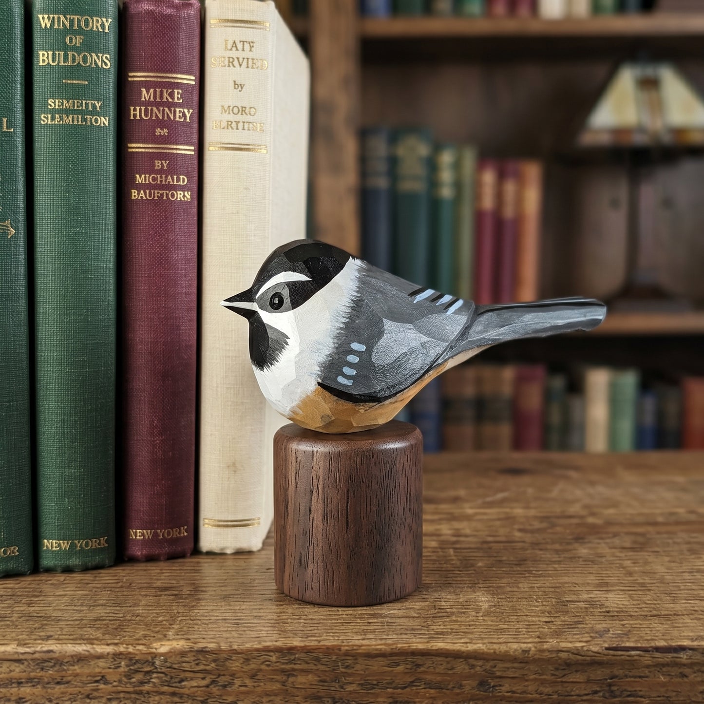 Hand Carved & Hand Painted Chickadee Figurine | Basswood with Black Walnut Base | 3 Species