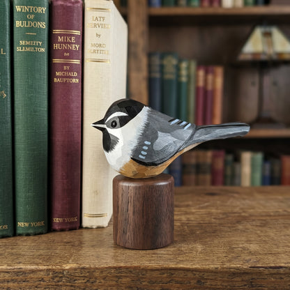 Hand Carved & Hand Painted Chickadee Figurine | Basswood with Black Walnut Base | 3 Species