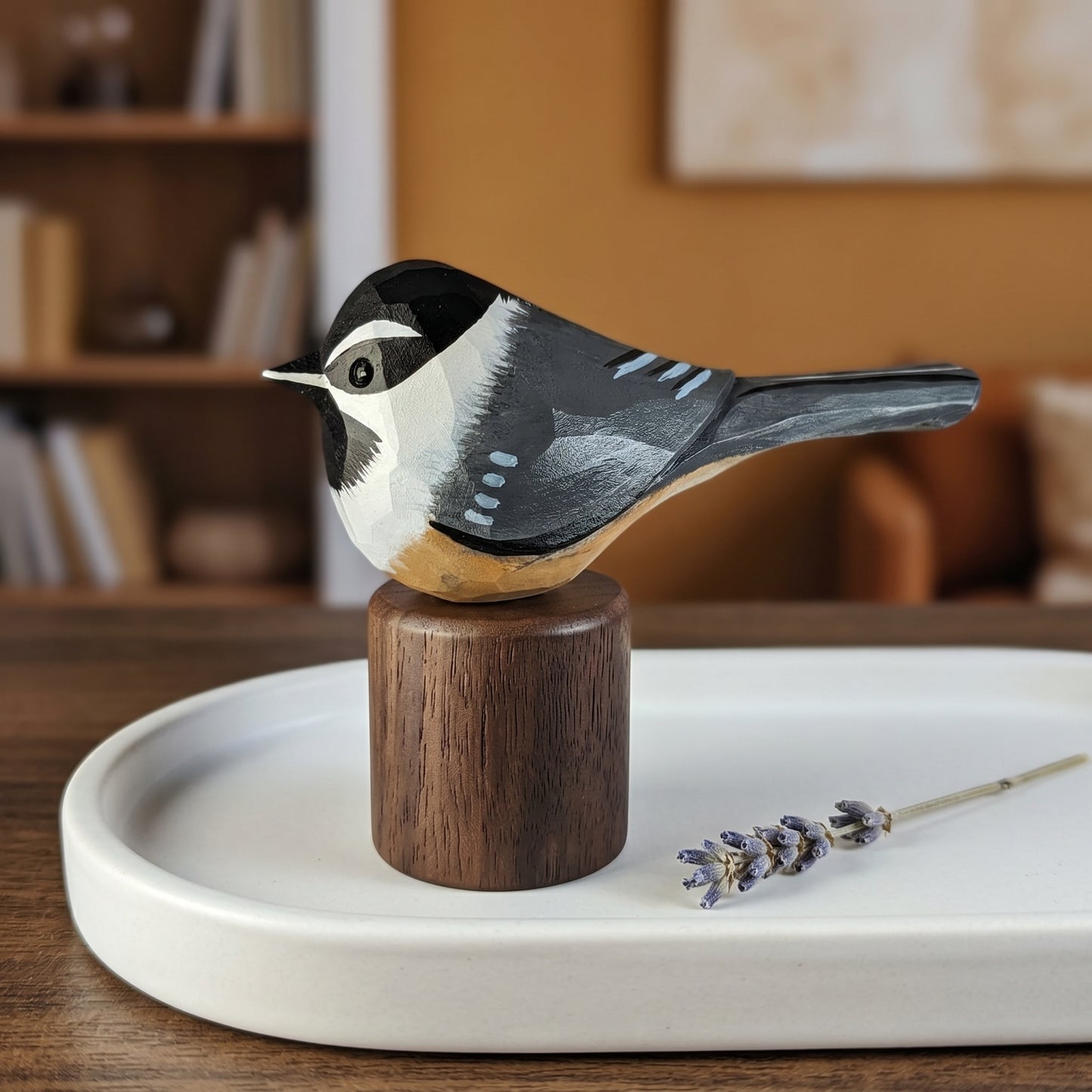 Hand Carved & Hand Painted Chickadee Figurine | Basswood with Black Walnut Base | 3 Species