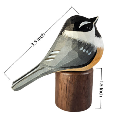 Hand Carved & Hand Painted Chickadee Figurine | Basswood with Black Walnut Base | 3 Species
