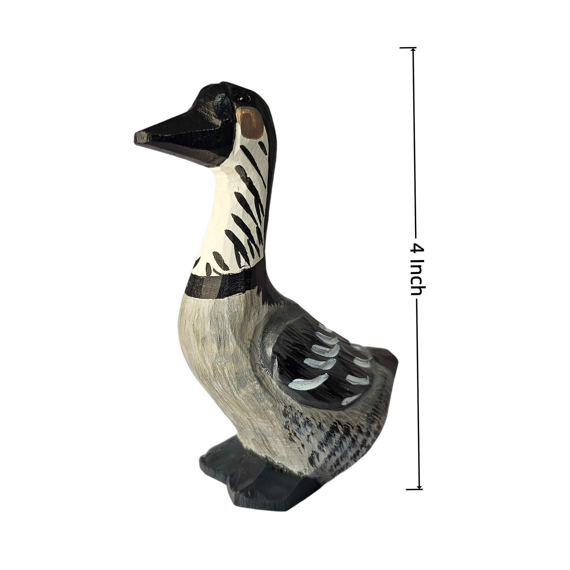 A hand-painted wooden Hawaiian Goose ornament shown on a white background with a vertical dimension marker indicating a height of 4 inches.