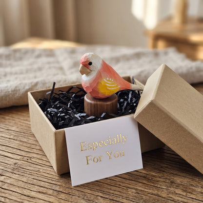 Hand Carved & Hand Painted Lovebirds Figurine | Pink | Basswood with Black Walnut Base