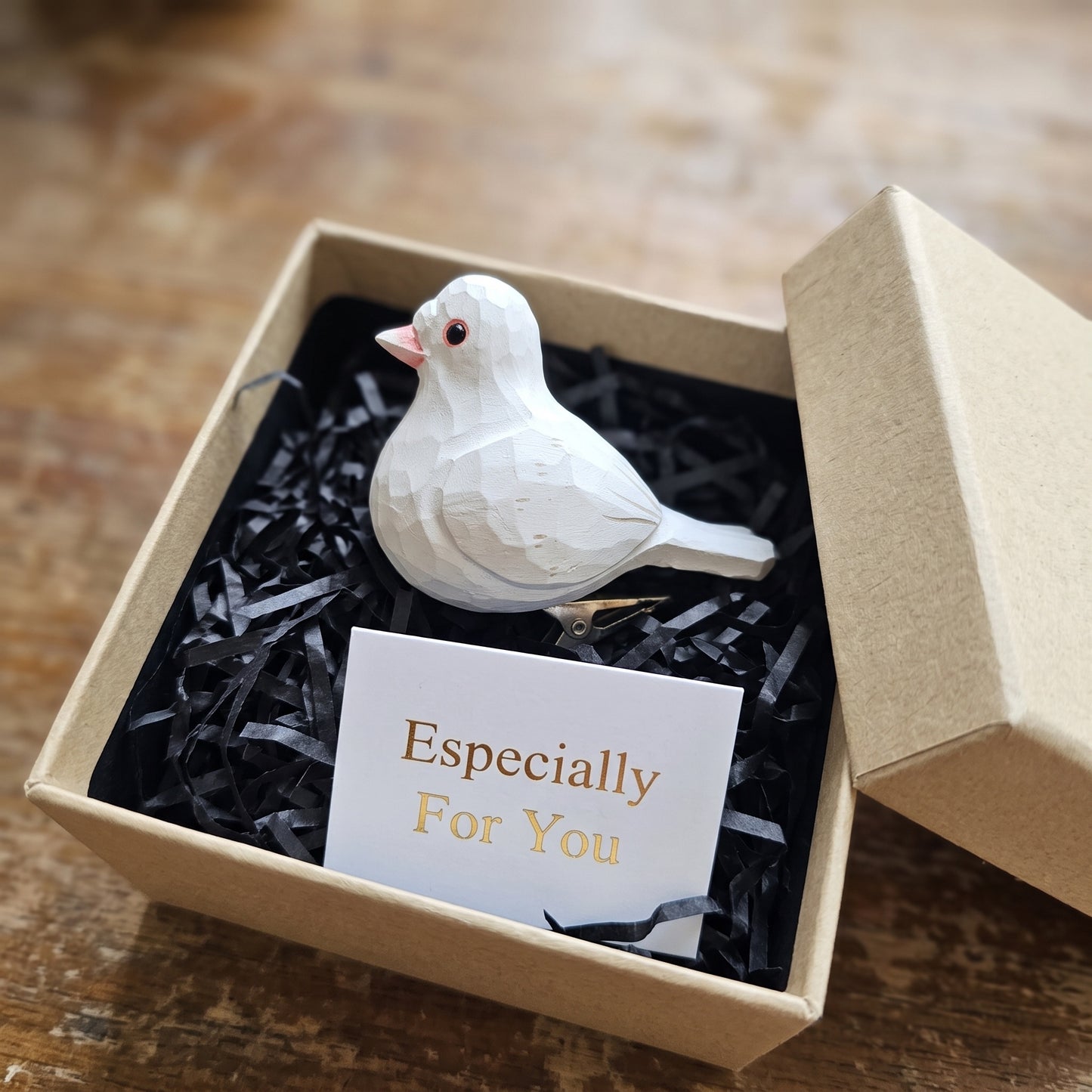 Hand-Carved Pigeon Clip-On Bird Ornament | Basswood | 3.5" Handmade Wood Sculpture | 2 Colours