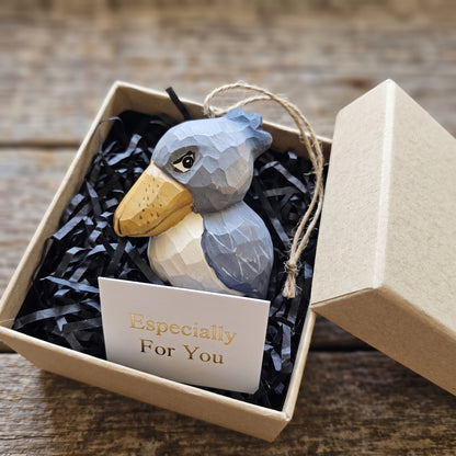 Shoebill Hanging Ornament - Hand-Carved Basswood Bird Figurine