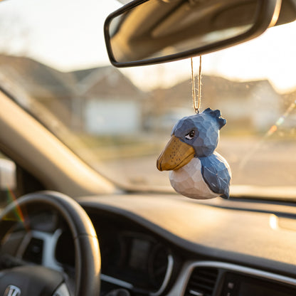 Shoebill Hanging Ornament - Hand-Carved Basswood Bird Figurine