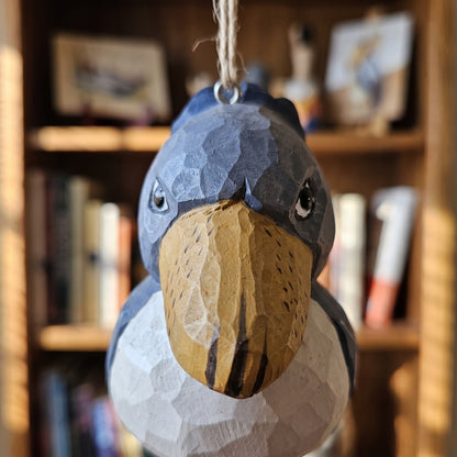 Shoebill Hanging Ornament - Hand-Carved Basswood Bird Figurine