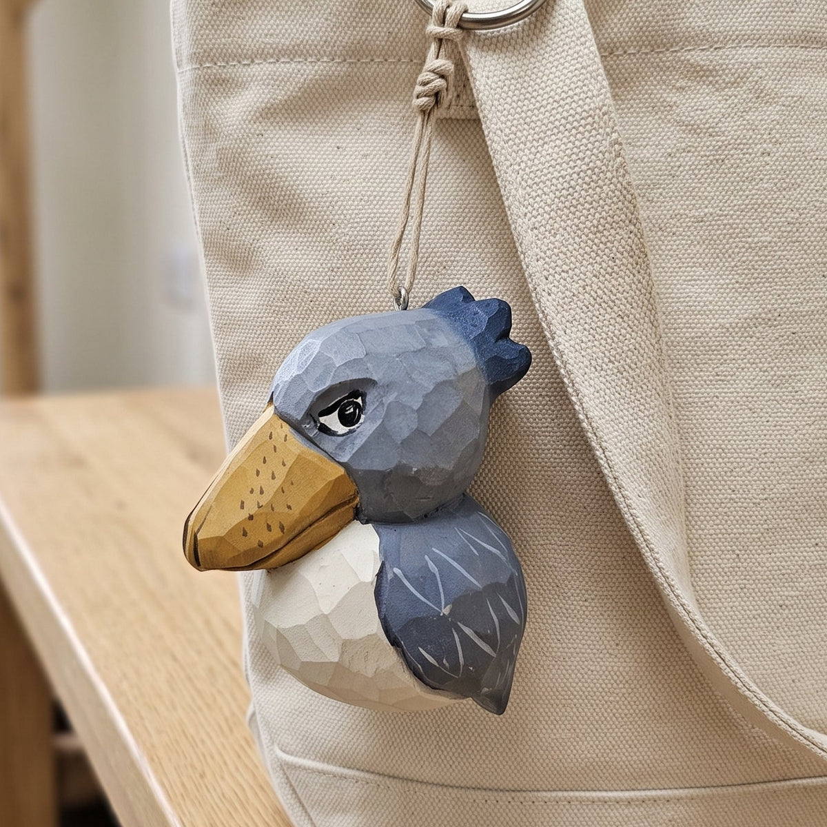 Shoebill Hanging Ornament - Hand-Carved Basswood Bird Figurine