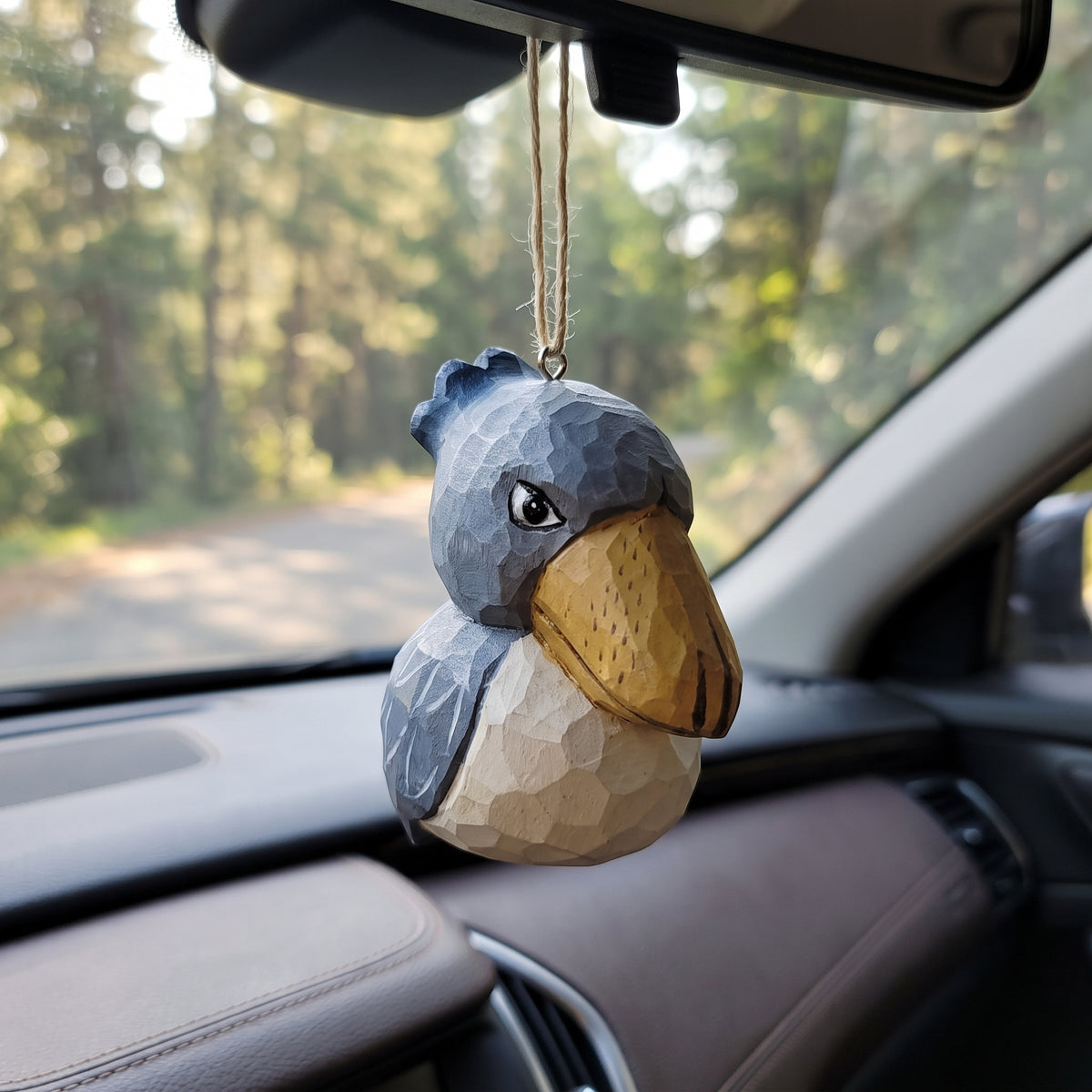 Shoebill Hanging Ornament - Hand-Carved Basswood Bird Figurine