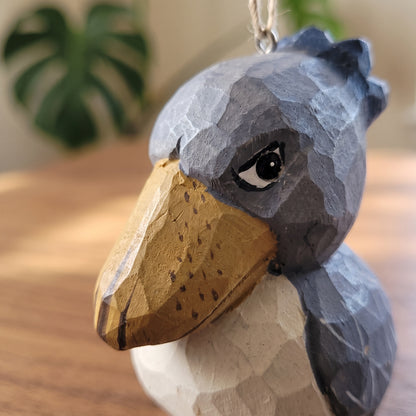 Shoebill Hanging Ornament - Hand-Carved Basswood Bird Figurine