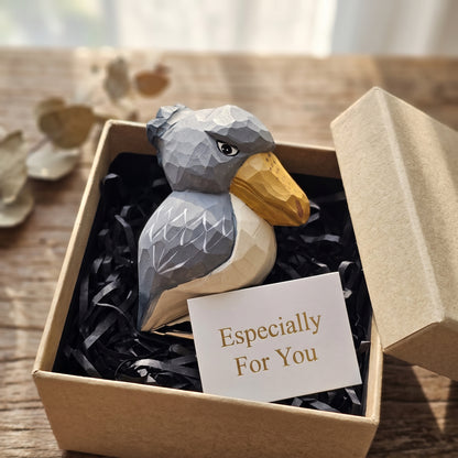 Hand-Carved Shoebill Clip-On Bird Ornament | Basswood | 3.5" Handmade Wood Sculpture