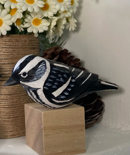 Black-and-White Warbler Sculpted Hand Painted Bird Wood Figurines