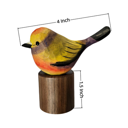Hand-Carved White-Browed Tit-Warbler Figurine | Painted Basswood Bird with Black Walnut Base
